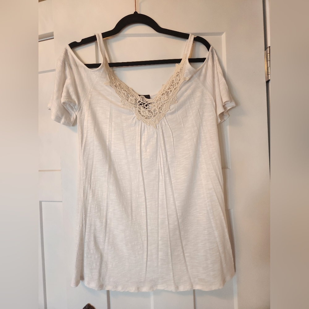 Ella Moss Tank Top sz S Shirt tunic off shoulder Cream White boho lace Coquette